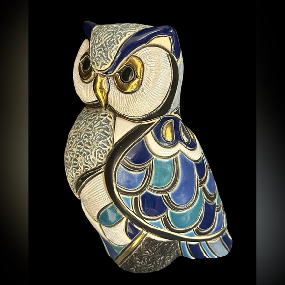 De Rosa Rinconada Blue owl figurine, collectible ornament, artisan art sculpture - Picture 1 of 12
